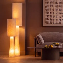Lampa podłogowa beżowa lniana boucle 130 cm