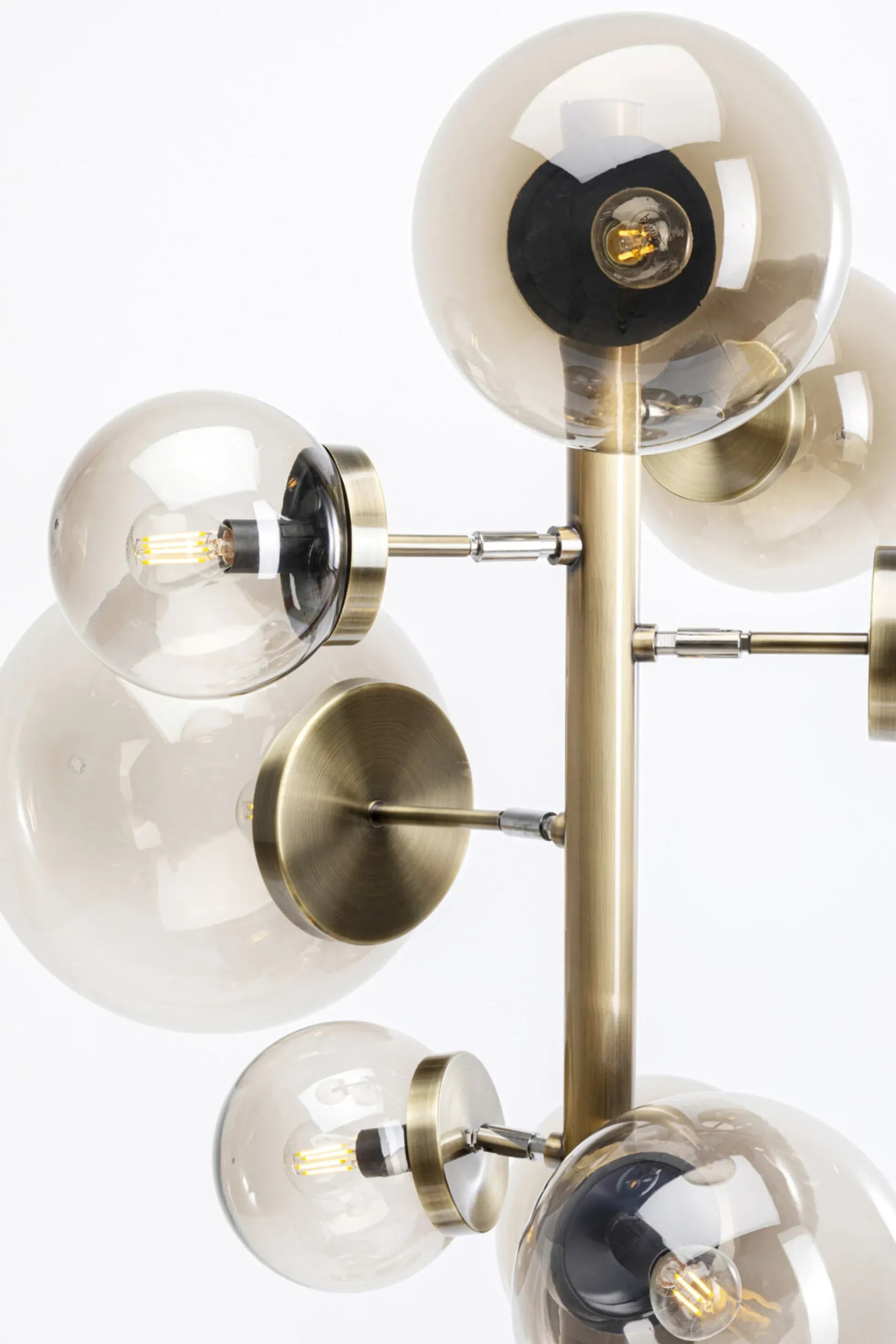 Lampa podłogowa duża złota klosze szklane kule przydymione 160 cm
