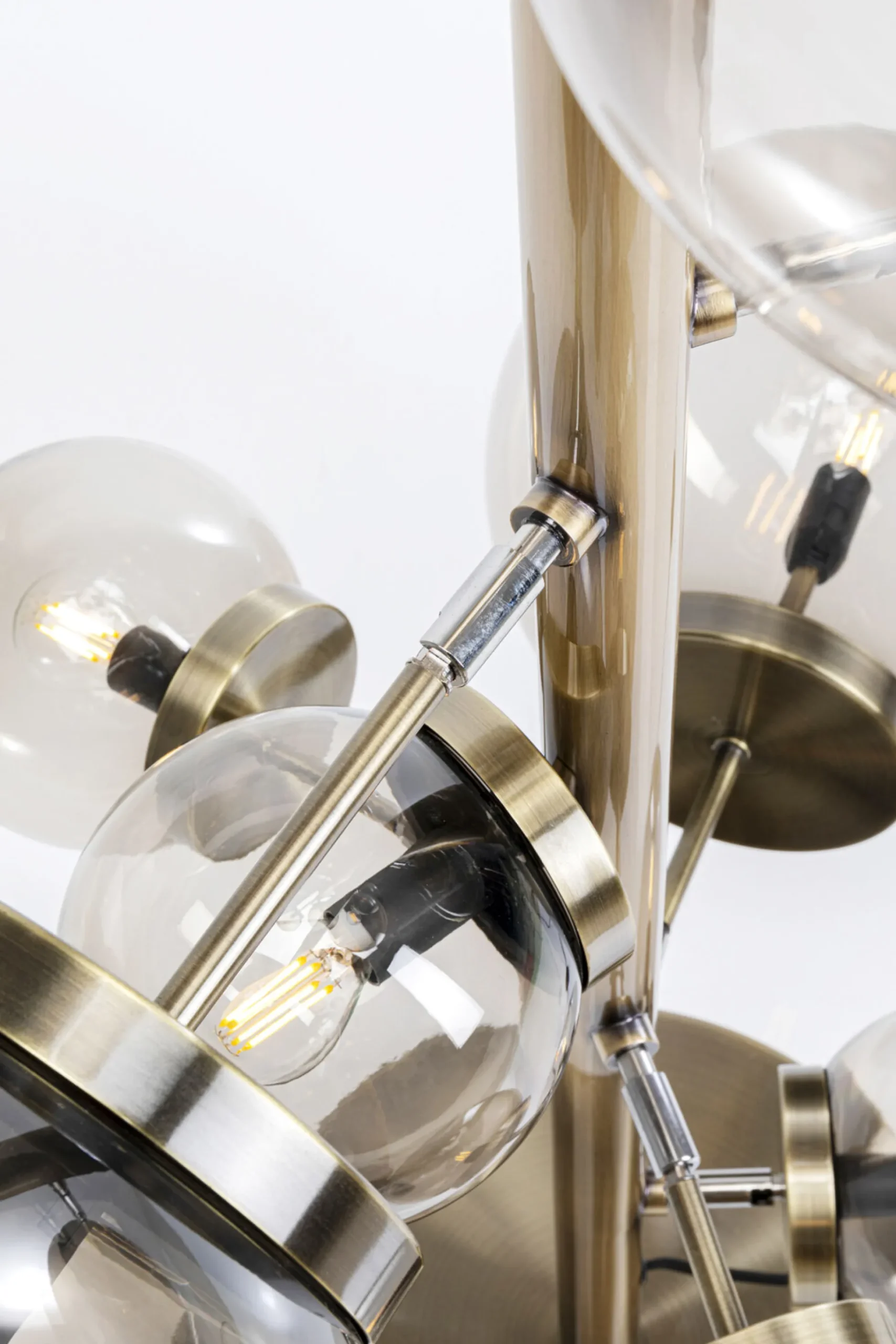 Lampa podłogowa duża złota klosze szklane kule przydymione 160 cm