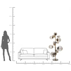 Lampa podłogowa duża złota klosze szklane kule przydymione 160 cm