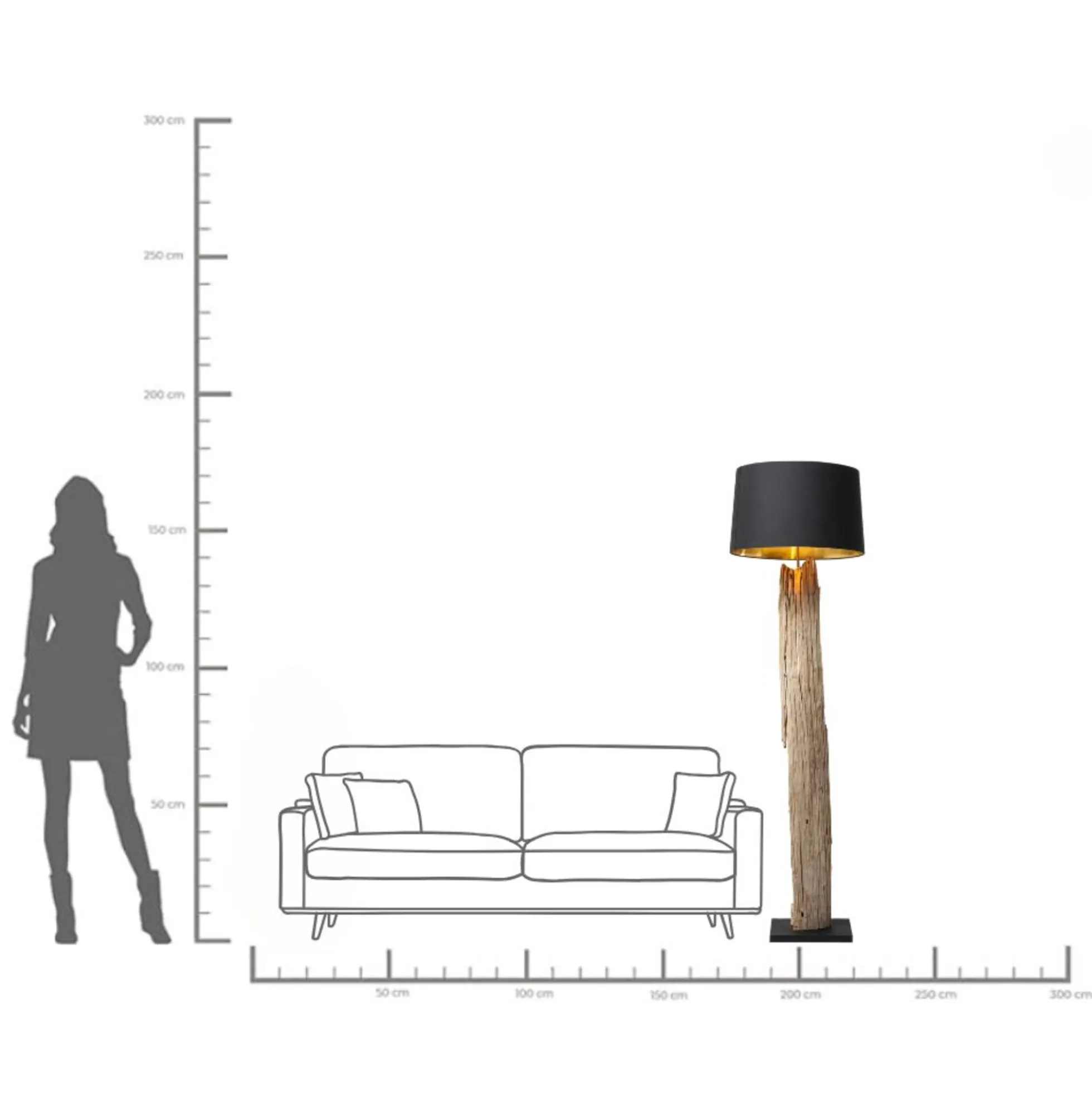 Lampa podłogowa Nature Straight 52x171 cm czarno-drewniana