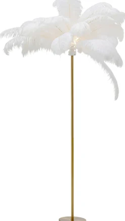 Lampa podłogowa palma biała strusie pióra 165 cm podstawa złota