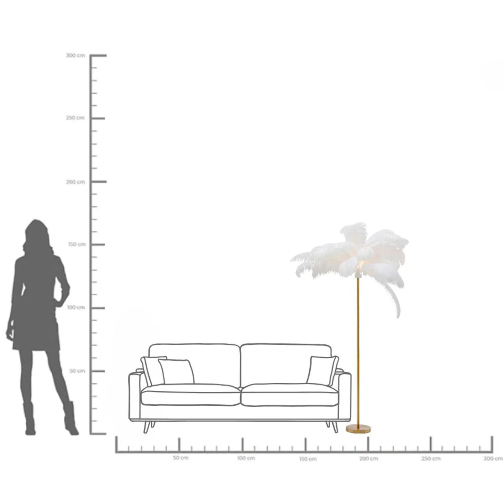 Lampa podłogowa palma biała strusie pióra 165 cm podstawa złota