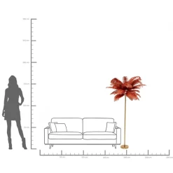 Lampa podłogowa palma brązowa rdzawa strusie pióra 165 cm podstawa złota