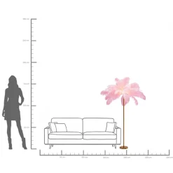 Lampa podłogowa palma różowa strusie pióra 165 cm podstawa złota