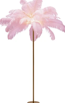 Lampa podłogowa palma różowa strusie pióra 165 cm podstawa złota