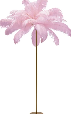 Lampa podłogowa palma różowa strusie pióra 165 cm podstawa złota