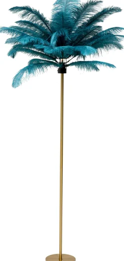 Lampa podłogowa palma zielona strusie pióra 165 cm podstawa złota