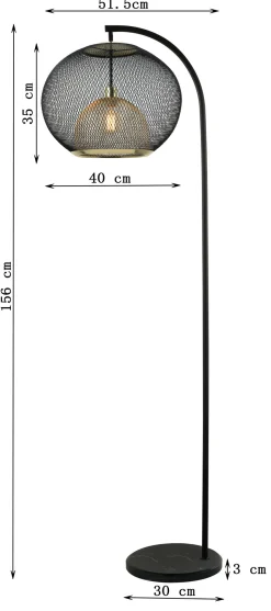Lampa podłogowa stal czarno-złota podstawa marmurowa 156 cm