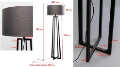 Lampa podłogowa z abażurem czarna stal 160 cm
