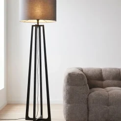 Lampa podłogowa z abażurem czarna stal 160 cm