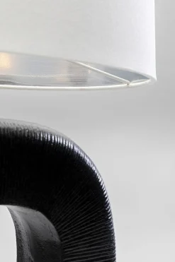 Lampa stołowa aluminium czarne i abażur biały lniany 79 cm