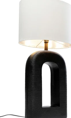 Lampa stołowa aluminium czarne i abażur biały lniany 79 cm