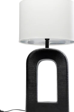 Lampa stołowa aluminium czarne i abażur biały lniany 79 cm