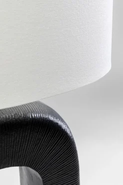 Lampa stołowa aluminium czarne i abażur biały lniany 79 cm