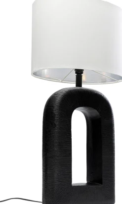 Lampa stołowa aluminium czarne i abażur biały lniany 79 cm