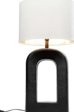 Lampa stołowa aluminium czarne i abażur biały lniany 79 cm