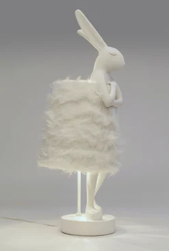 Lampa stołowa biała królik abażur futrzasty 68 cm