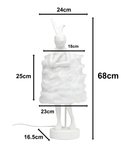 Lampa stołowa biała królik abażur futrzasty 68 cm
