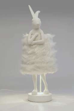 Lampa stołowa biała królik abażur futrzasty 68 cm