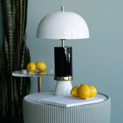 Lampa stołowa biało-czarna stalowa emaliowana 51 cm