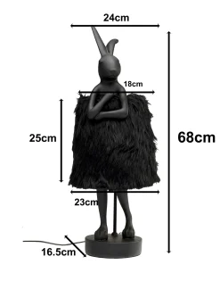 Lampa stołowa czarna królik abażur futrzasty 68 cm