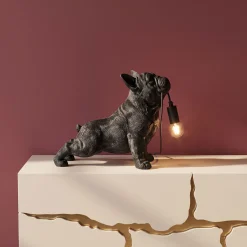 Lampa stołowa czarna motyw zwierzęcy pies 28x35 cm