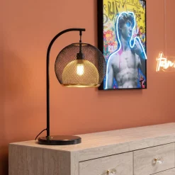 Lampa stołowa do salonu czarno-złota podstawa z marmuru 62 cm