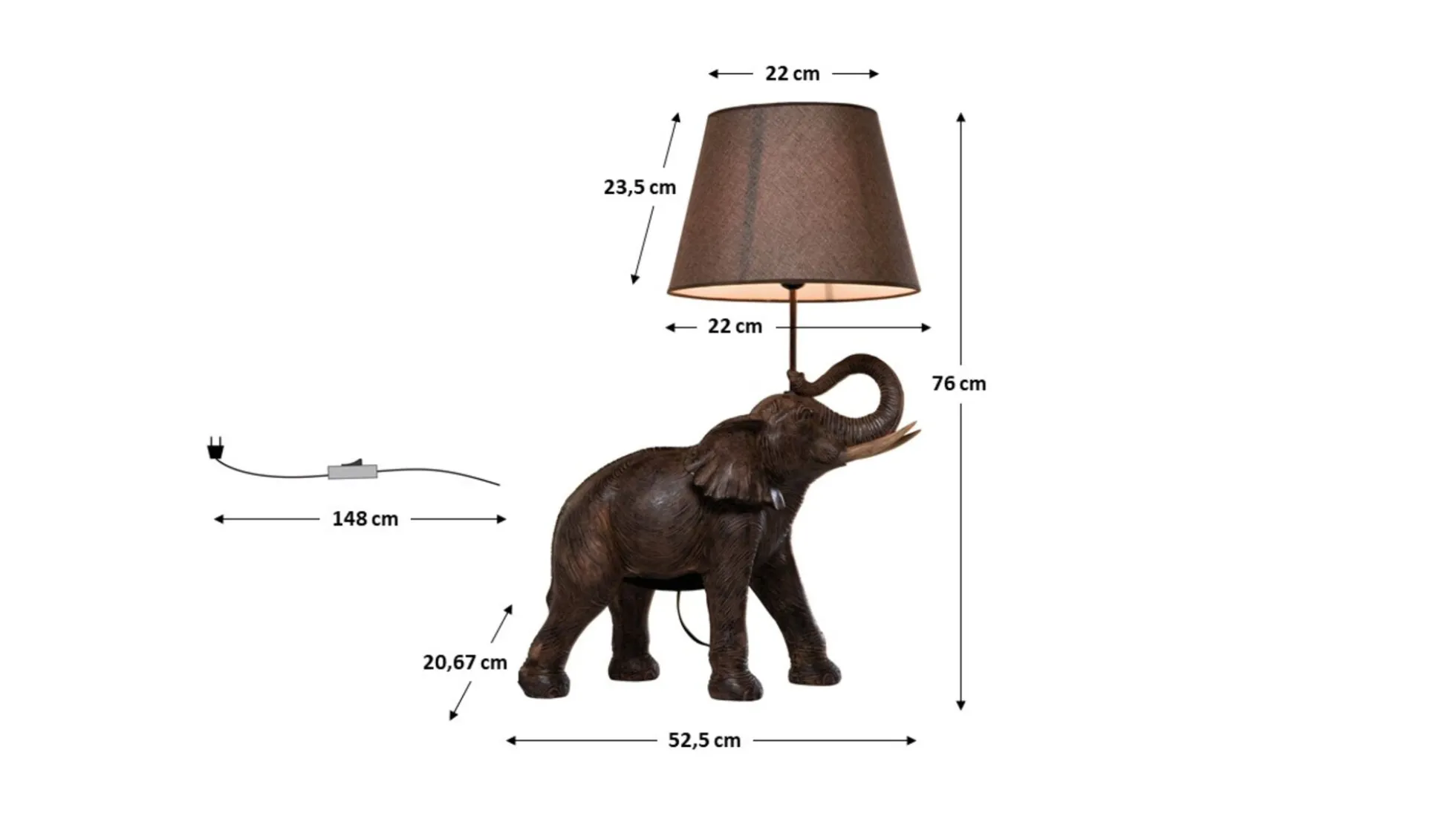 Lampa stołowa Elephant Safari 52x74 cm brązowa