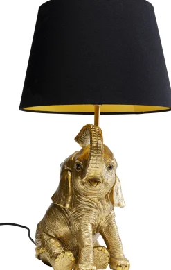 Lampa stołowa glamour złoty słonik abażur czarny 27x48 cm