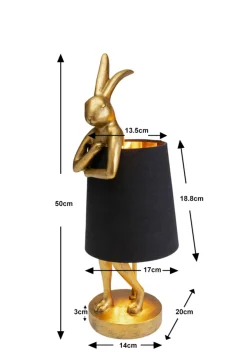 Lampa stołowa królik złoty abażur czarny 50 cm