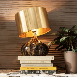 Lampa stołowa Mamo Deluxe 30x41 cm brązowo-czarna - klosz złoty