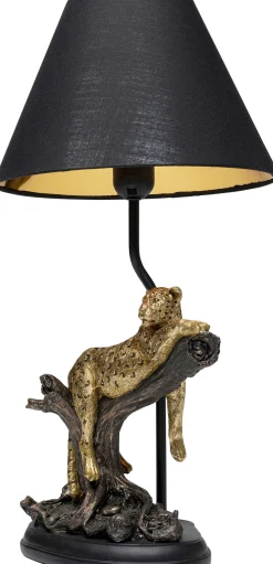 Lampa stołowa motyw zwierzęcy lampart klosz czarny 28x50 cm