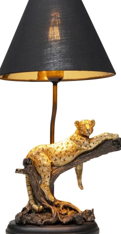 Lampa stołowa motyw zwierzęcy lampart klosz czarny 28x50 cm