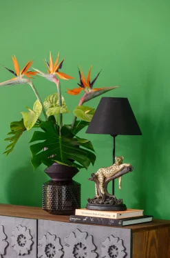 Lampa stołowa motyw zwierzęcy lampart klosz czarny 28x50 cm