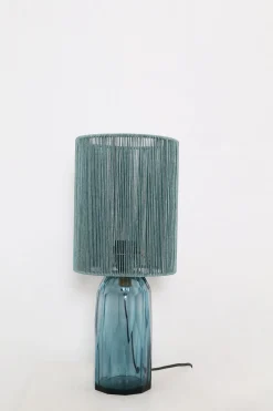Lampa stołowa niebieska szkło i tkanina 42 cm