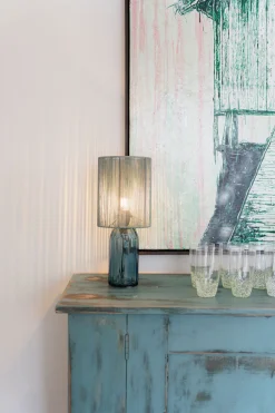 Lampa stołowa niebieska szkło i tkanina 42 cm