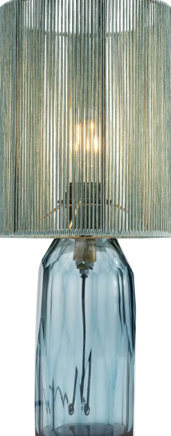 Lampa stołowa niebieska szkło i tkanina 42 cm