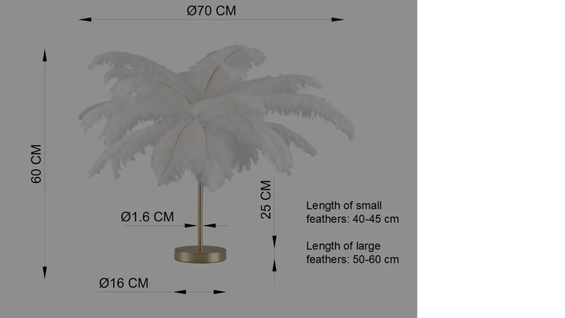 Lampa stołowa palma biała strusie pióra 60 cm podstawa złota