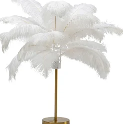 Lampa stołowa palma biała strusie pióra 60 cm podstawa złota