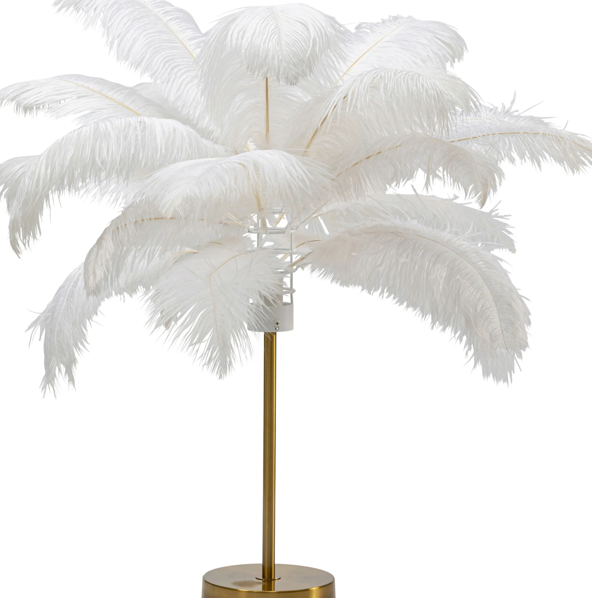 Lampa stołowa palma biała strusie pióra 60 cm podstawa złota
