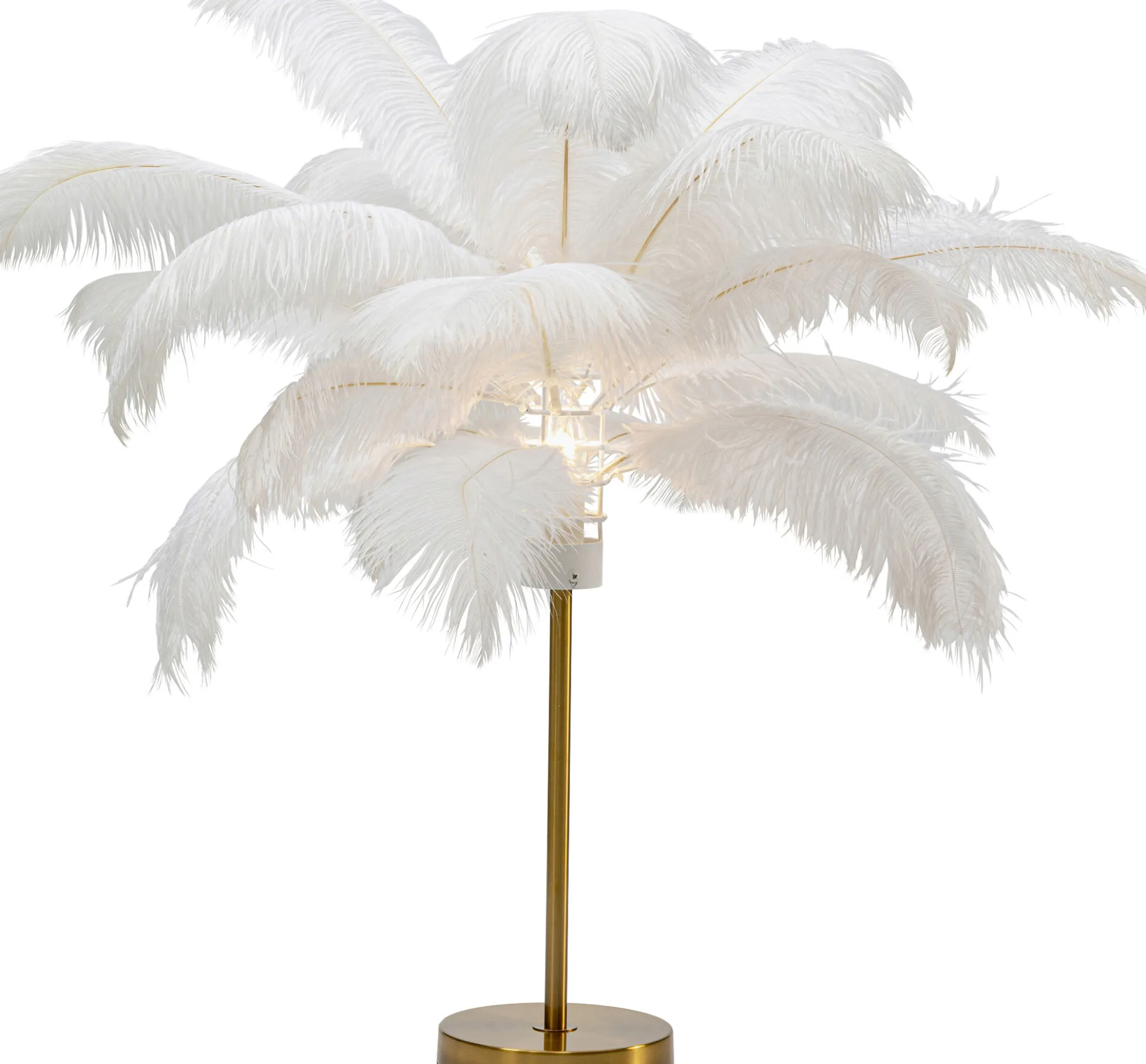 Lampa stołowa palma biała strusie pióra 60 cm podstawa złota