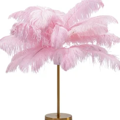 Lampa stołowa palma różowa strusie pióra 60 cm podstawa złota