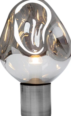 Lampa stołowa przydymiona stal i szkło 38 cm
