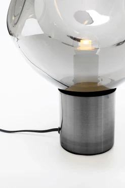 Lampa stołowa przydymiona stal i szkło 38 cm