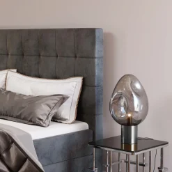 Lampa stołowa przydymiona stal i szkło 38 cm