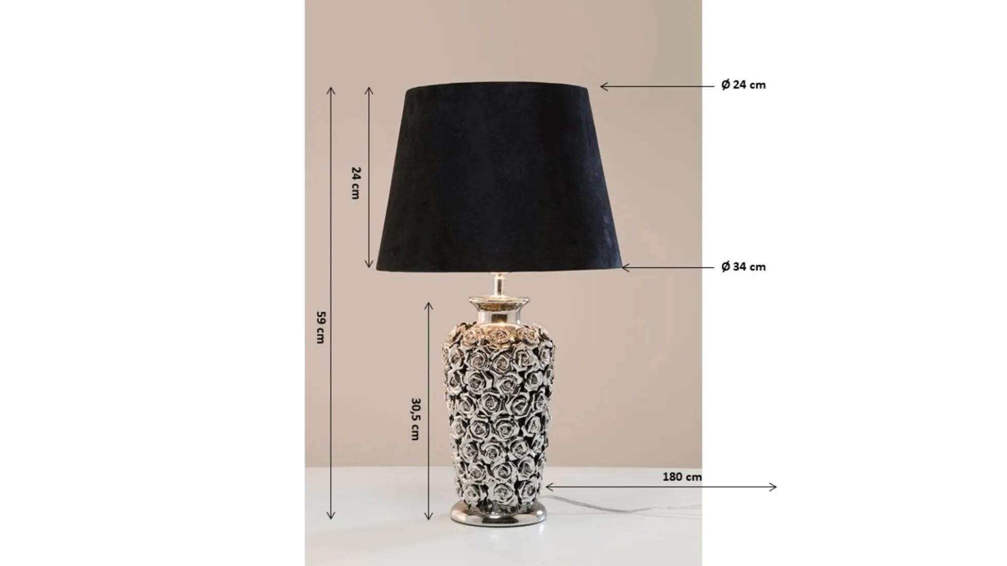 Lampa stołowa Rose Multi 33x56 cm czarno-srebrna