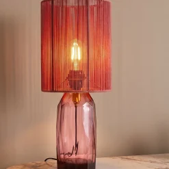 Lampa stołowa różowa szkło i tkanina 42 cm