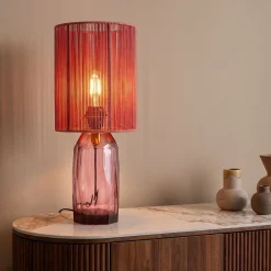 Lampa stołowa różowa szkło i tkanina 42 cm
