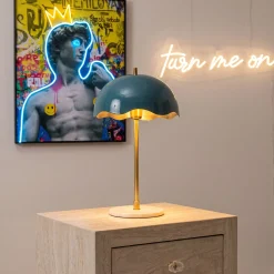 Lampa stołowa stal i marmur klosz niebieski Ø30x50 cm